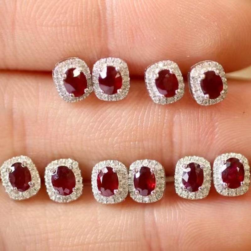 Exquisite 18K Gold Oval Earrings with Natural Pigeon Blood Red Rubies & Diamonds - Pasha