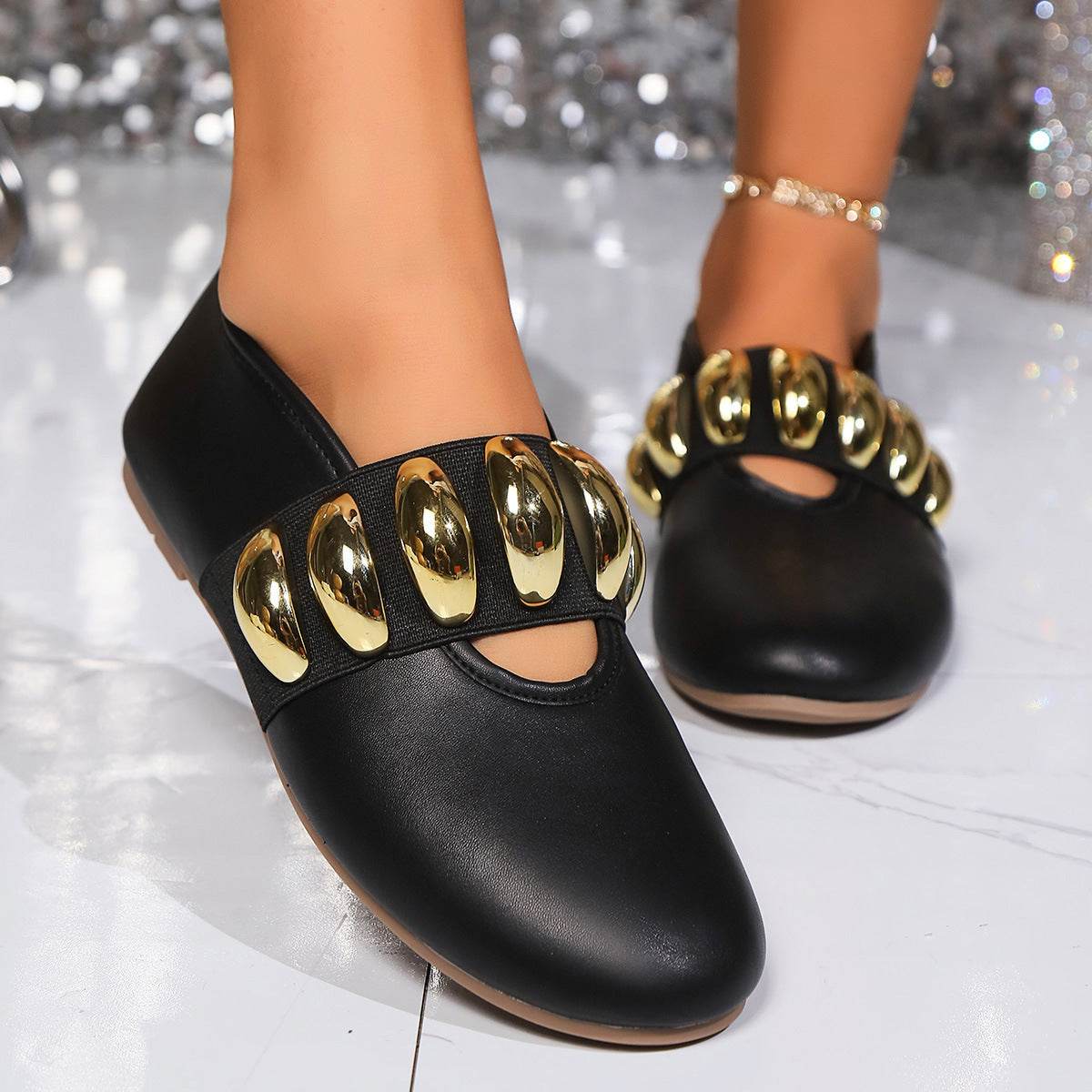 Plus Size Round Head Buckle Flat Bottom Pumps for women - Pasha