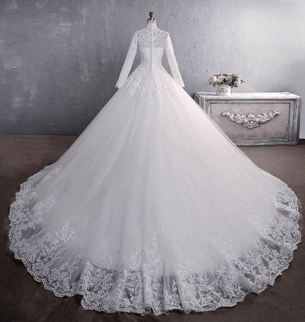 Long Sleeve Lace Wedding Dress – High Collar Style - Pasha