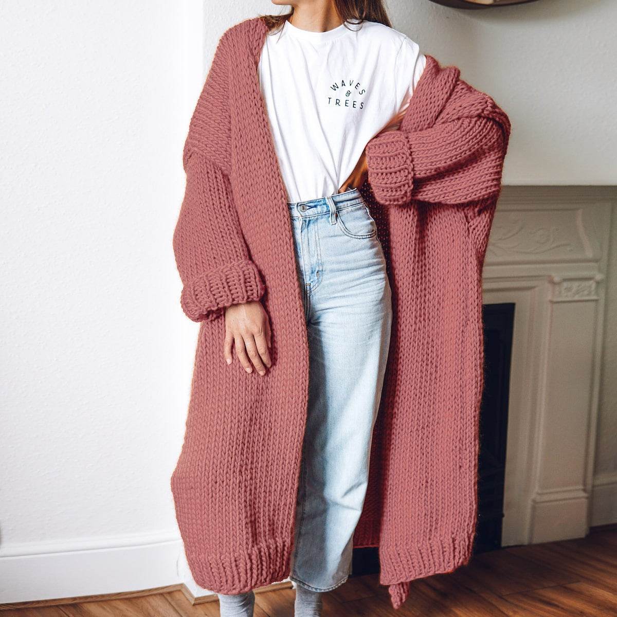 New Foreign Trade Women's Cardigan Knitting Mid-length Coat Sweater - Pasha