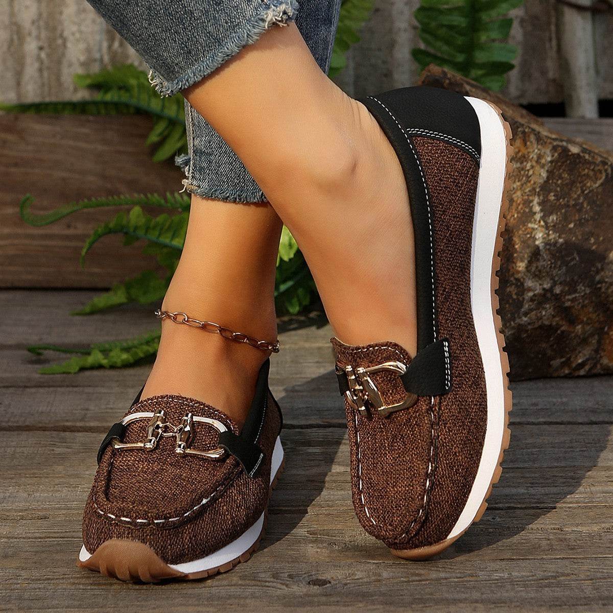 Summer Metal Buckle Flat Casual Pumps - Pasha