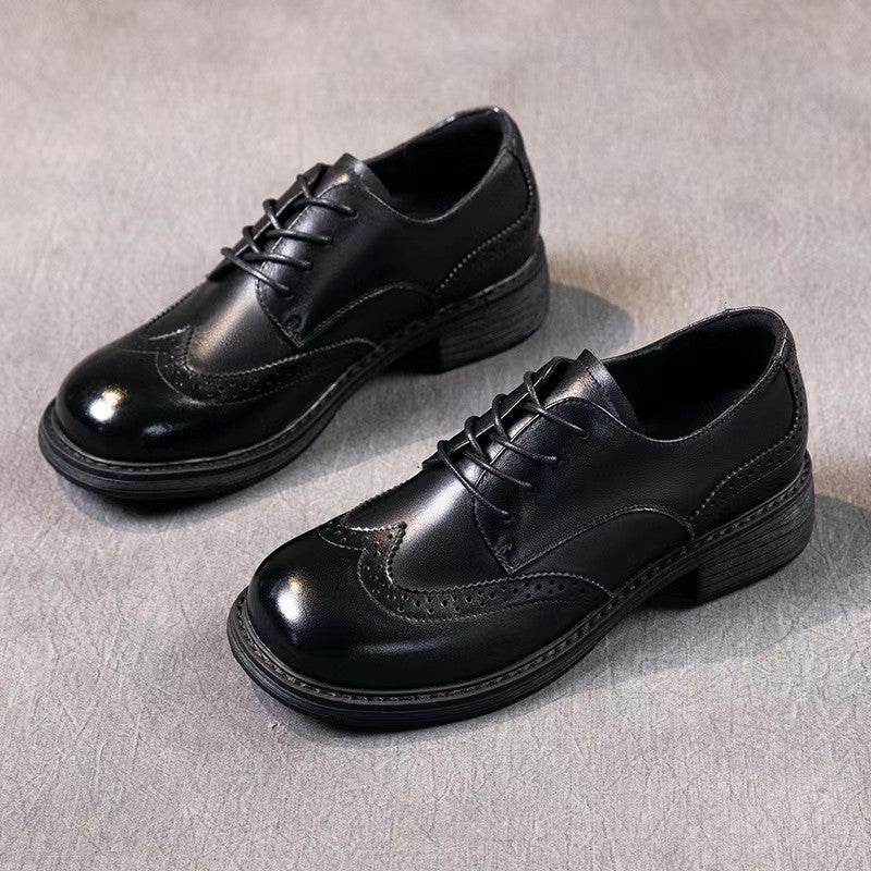 Elegant Cowhide Brogue Leather Shoes for women - Pasha