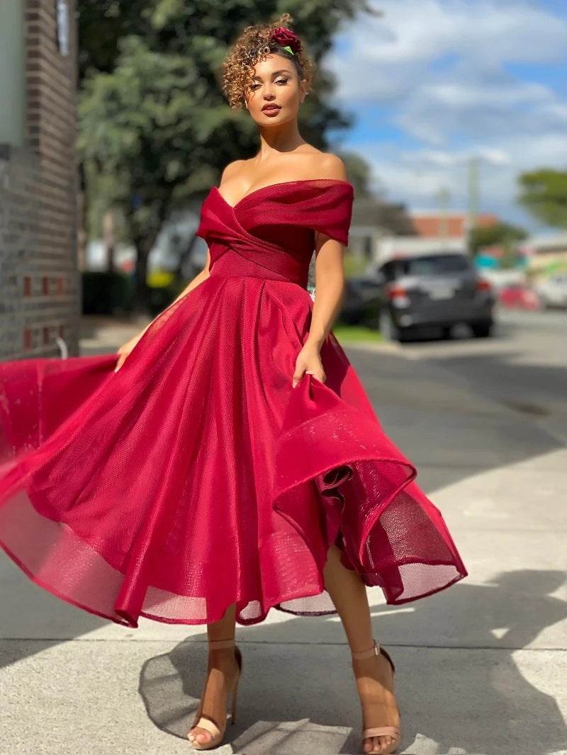 Retro Off-Shoulder Dress – Elegant Party Wear - Pasha