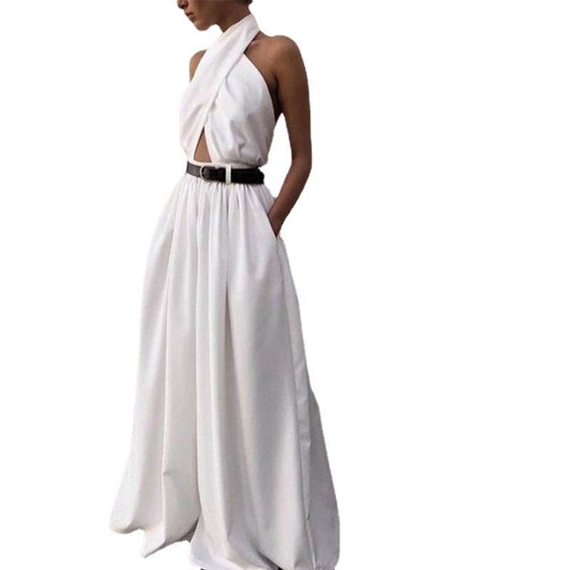 Women's Wide-Leg Jumpsuit – Elegant White Jumpsuit - Pasha