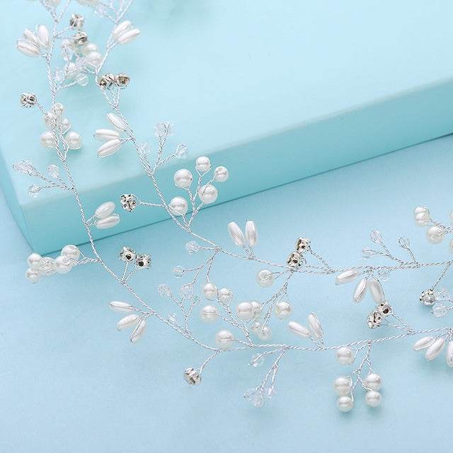 Bride's Long Hair Band - Elegant Wedding Hair Accessory with Crystals and Pearls - Pasha