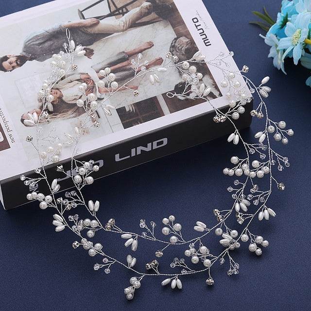 Bride's Long Hair Band - Elegant Wedding Hair Accessory with Crystals and Pearls - Pasha