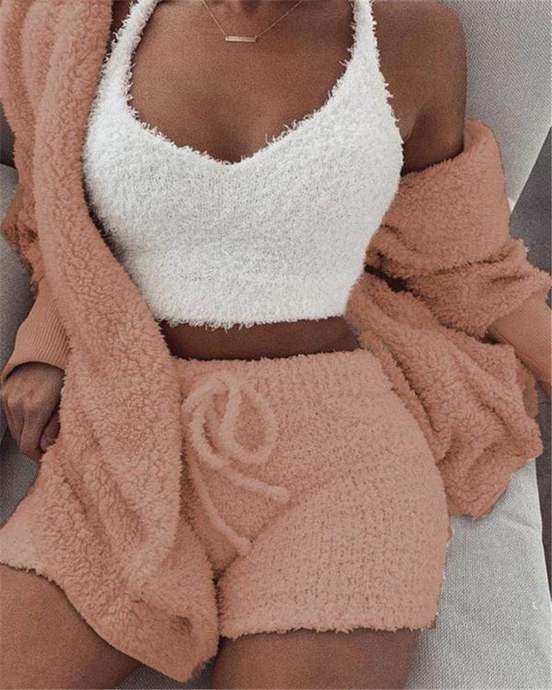 Long Sleeve Crop Top & Shorts Set – Loungewear - Pasha