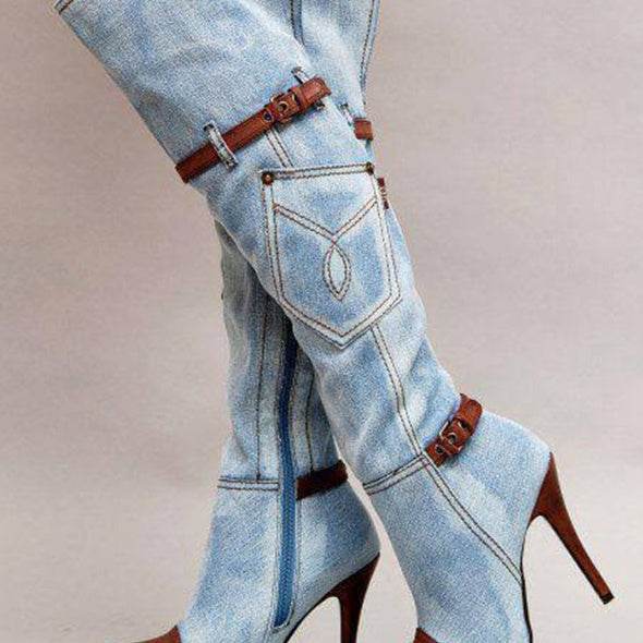 Women's Plus Size Denim Boots – High Heel - Pasha