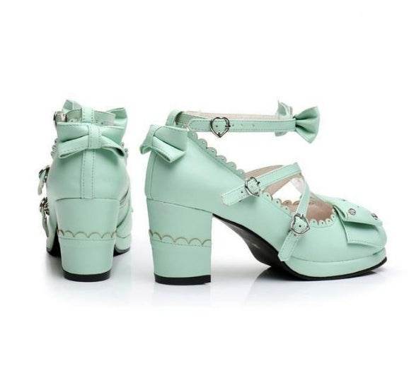 Sweet Lolita Chunky High Heel Shoes with Rhinestone Bow – Perfect Elegance for Any Occasion - Pasha