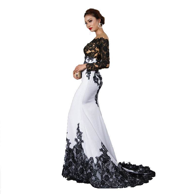 Embroidered Lace Maxi Dress With Fishtail Slim Tail - Pasha