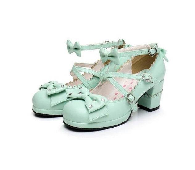 Sweet Lolita Chunky High Heel Shoes with Rhinestone Bow – Perfect Elegance for Any Occasion - Pasha