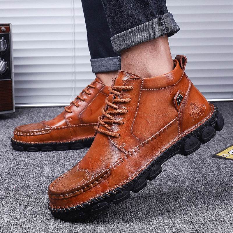 Men's High Top Leather Boots – Rugged Cowhide Style - Pasha
