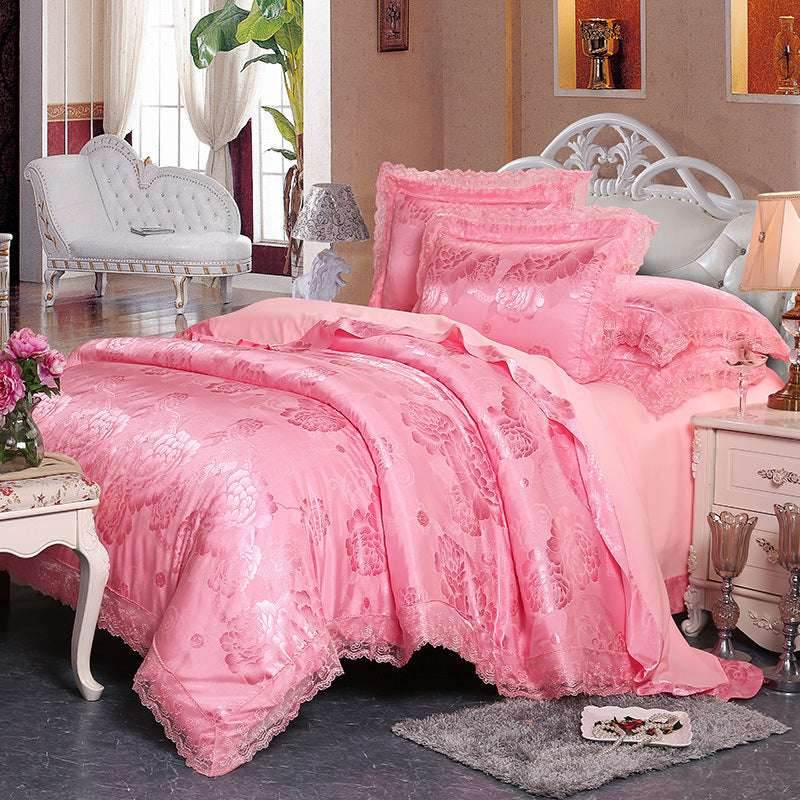 Jacquard Satin Bedding Set – European Style & Lace - Pasha
