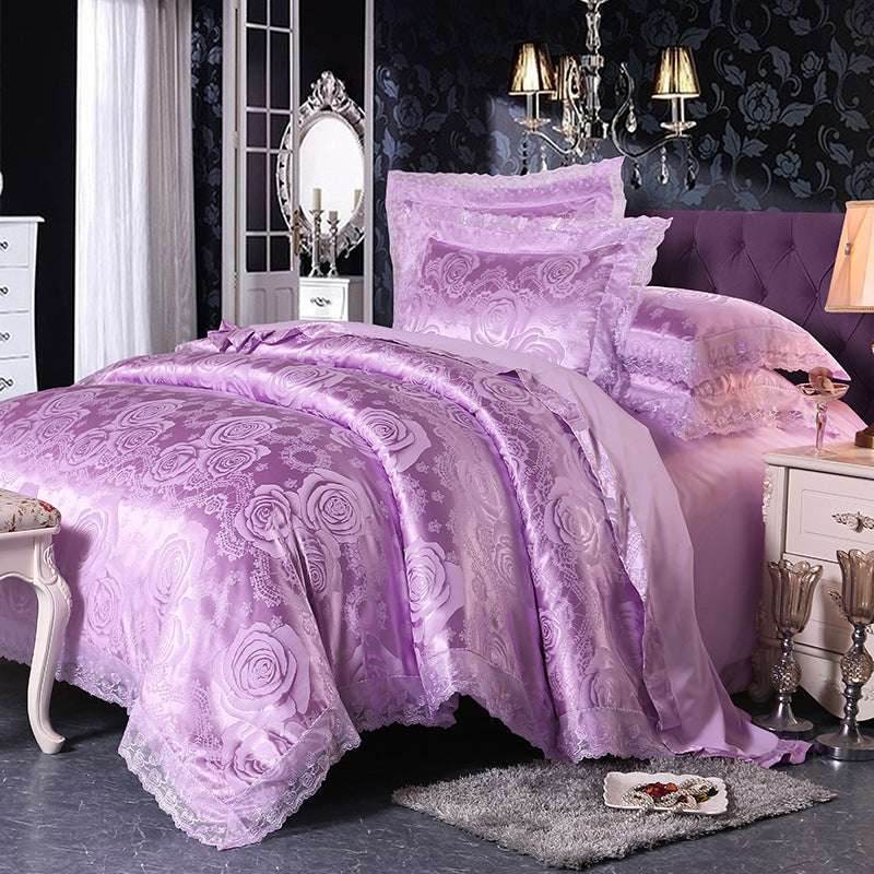 Jacquard Satin Bedding Set – European Style & Lace - Pasha