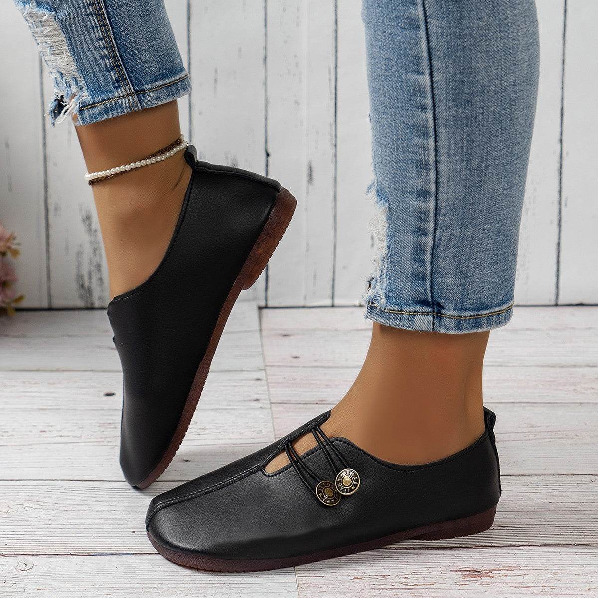 Retro Square Toe Flats Shoes for women - Pasha