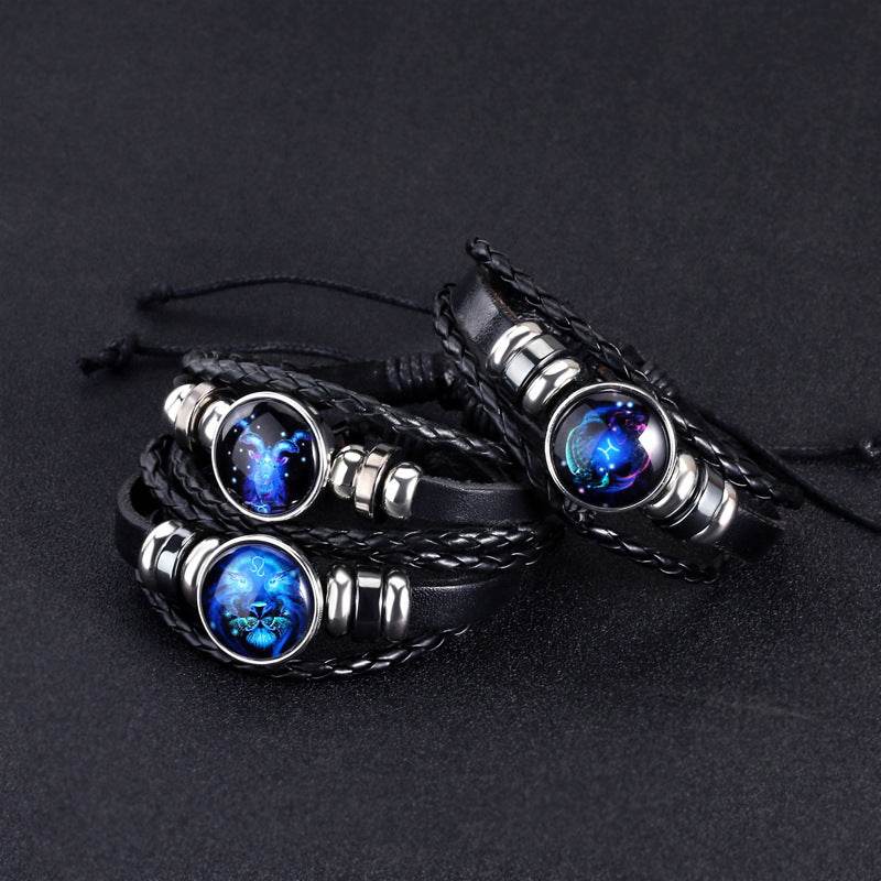 Stylish Constellation Bracelet – Faux Leather Zodiac Charm Wristband - Pasha