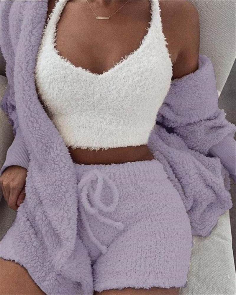 Long Sleeve Crop Top & Shorts Set – Loungewear - Pasha