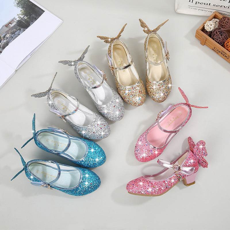 High Heel Princess Performance Shoes – Comfortable Sequin High Heels with Rucksack Bow Decoration - Pasha