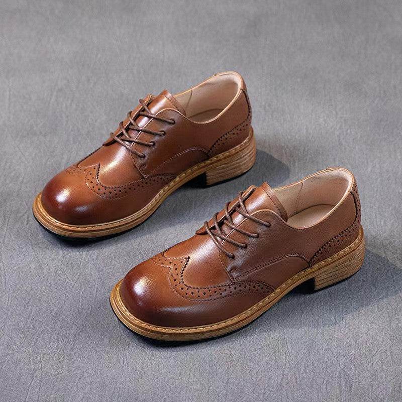 Elegant Cowhide Brogue Leather Shoes for women - Pasha