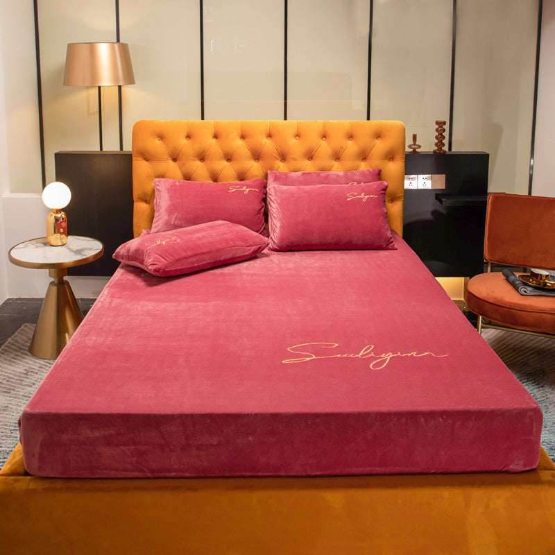 Coral Velvet Bed Sheet - Pasha