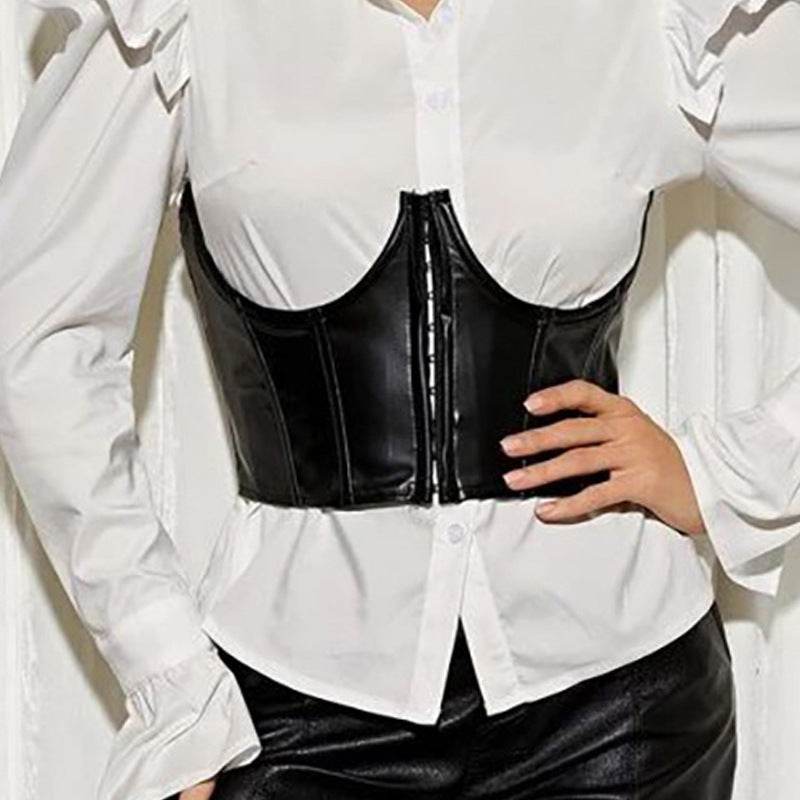Extreme Shirt Dress Design Sense Waist Slim Sexy Fashion Long-Sleeved Pleated Skirt with girdle option - Pasha