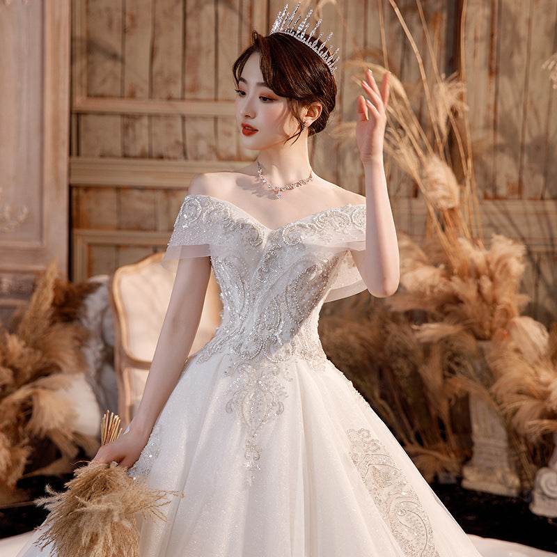 Wedding Dress on shoulder - modern bride - Pasha