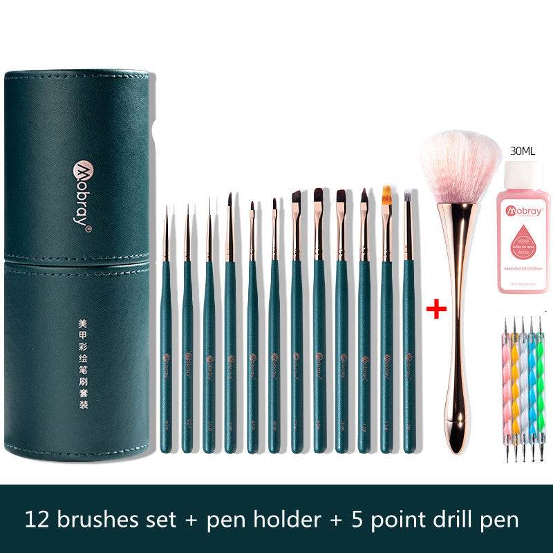 Nail Art Brush 12-Piece Set with Holder – Professional Nail Brushes for Precision Design & Detailing - Pasha
