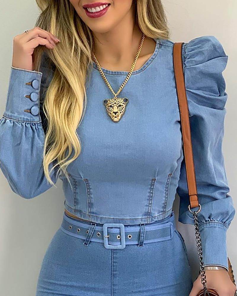Women´s Denim Long Sleeve Shirt-Casual to Chic - Pasha