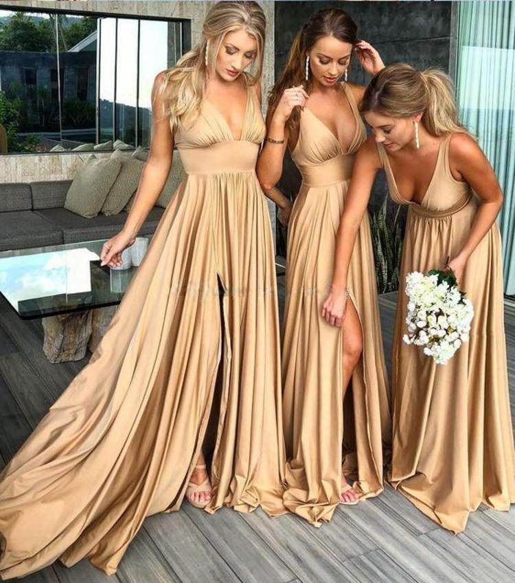 Women´s Deep V Neck Dress with Straps-Bridesmaid Dress - Pasha