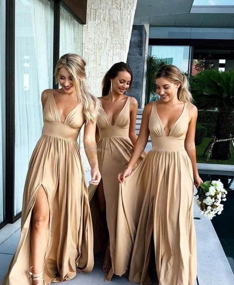 Women´s Deep V Neck Dress with Straps-Bridesmaid Dress - Pasha