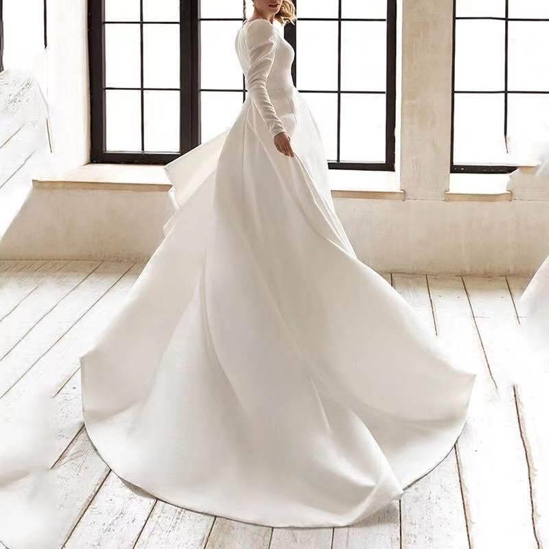 Elegant White Satin French Style Maxi Dress Pasha Store - Pasha
