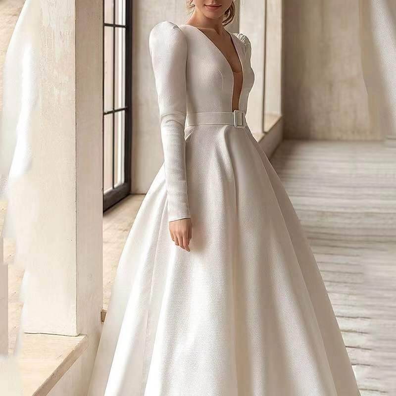 Elegant White Satin French Style Maxi Dress Pasha Store - Pasha