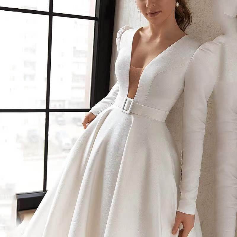 Elegant White Satin French Style Maxi Dress Pasha Store - Pasha