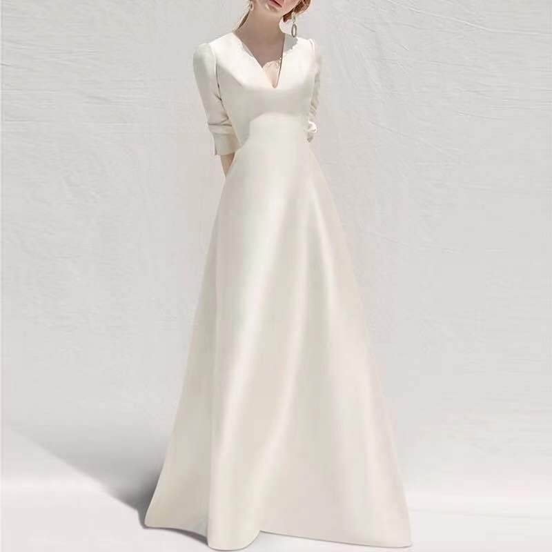 Elegant White Satin French Style Maxi Dress Pasha Store - Pasha