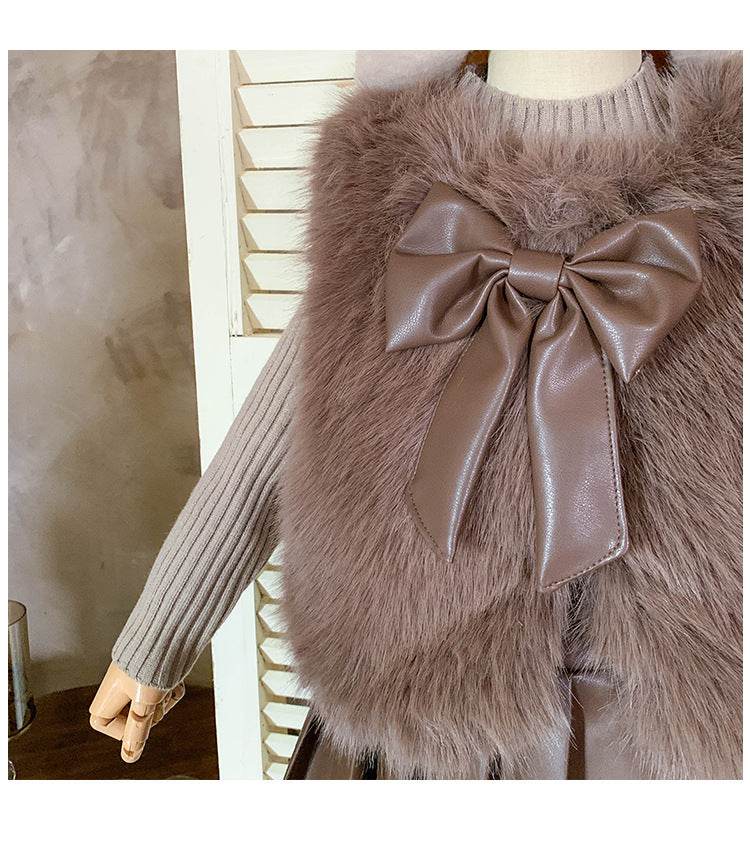 Retro Girl's Suit – Stylish Three-Piece Suit for Girls in Dark Brown-Camel - Pasha