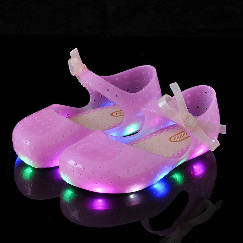 Baby Jelly Glow Shoes with Bow – Cute & Comfortable Toddler Hole Shoes with Velcro Fastening - Pasha
