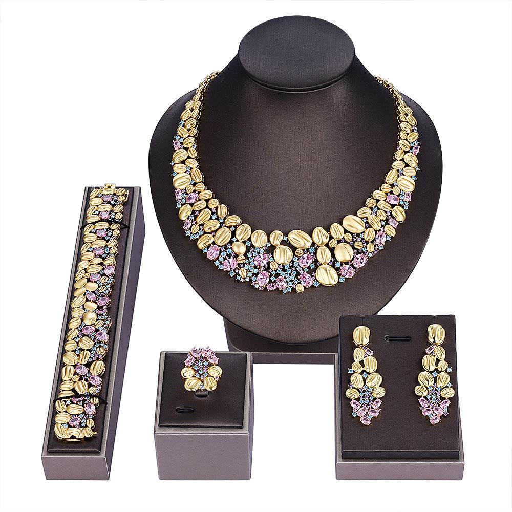 Exquisite Zircon Jewelry Set for Women – Necklace, Earrings, Adjustable Ring & Bracelet for Weddings and Special Occasions - Pasha