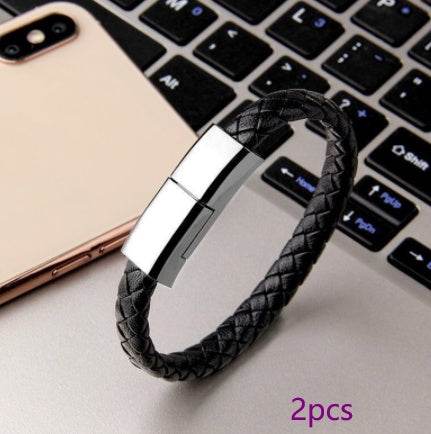 Stylish Braided Leather USB Data Cable Bracelet – Versatile Charging Accessory - Pasha