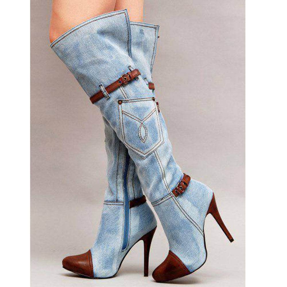 Women's Plus Size Denim Boots – High Heel - Pasha