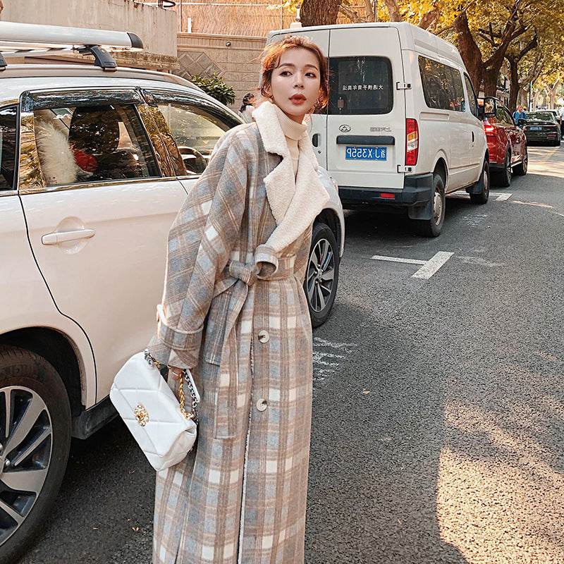 Fashion Women's Plush Thick Woolen Plaid Jacket - Pasha
