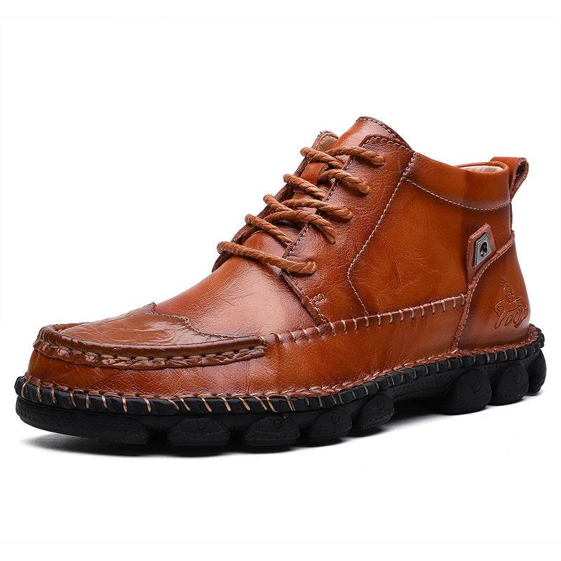 Men's High Top Leather Boots – Rugged Cowhide Style - Pasha