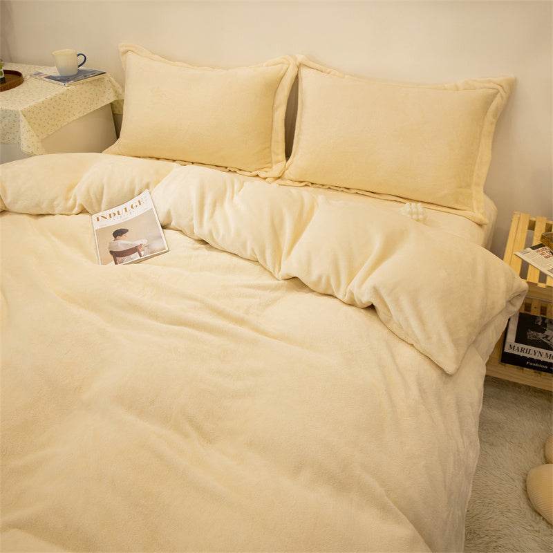 Four-Piece Plush Double-Sided Fleece Warm Yellow Duvet Cover Set – Soft, Cozy, and Stylish Bedding - Pasha