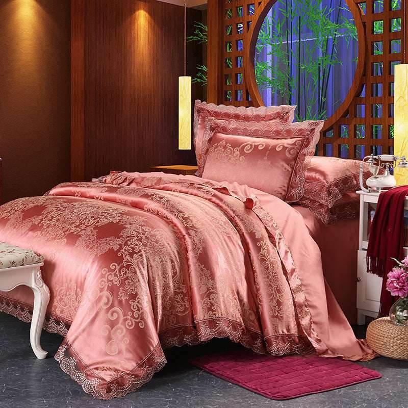 Jacquard Satin Bedding Set – European Style & Lace - Pasha