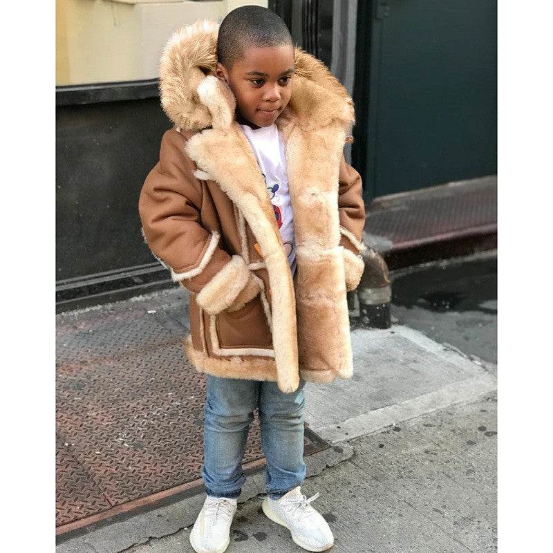 Boys Warm Faux Fur All-in-One Hoodie Jacket – Stylish & Warm Jacket for Kids - Pasha