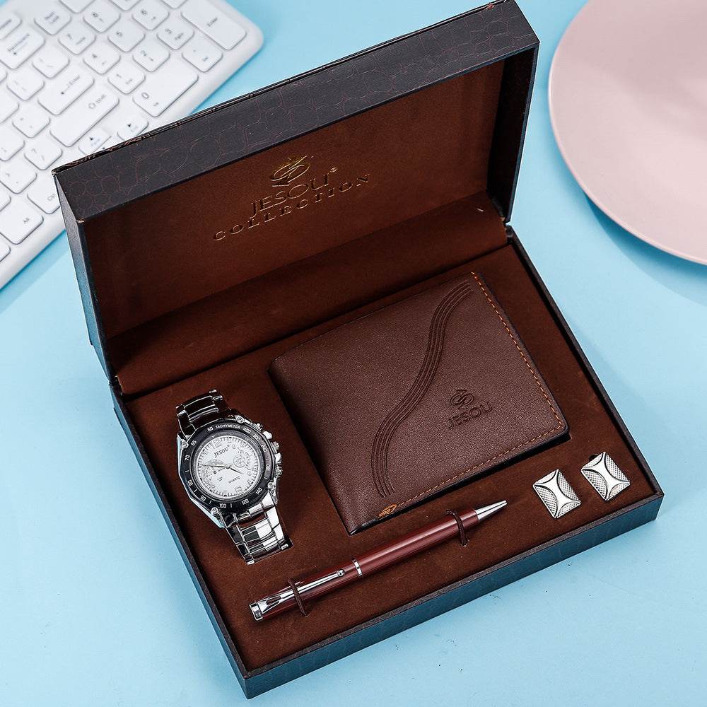 Elegant Men's Quartz Watch Gift Set - Durable Alloy Case & Stainless Steel Band - Pasha
