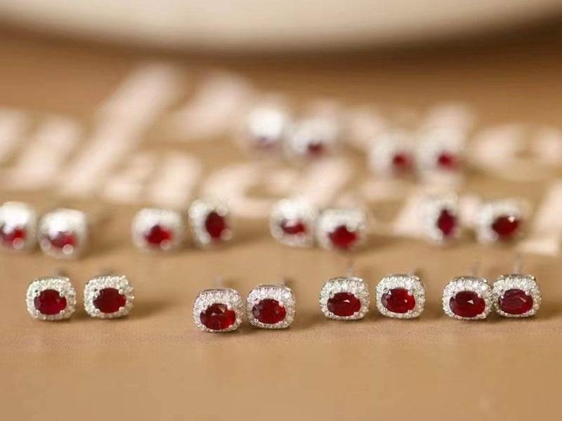 Exquisite 18K Gold Oval Earrings with Natural Pigeon Blood Red Rubies & Diamonds - Pasha