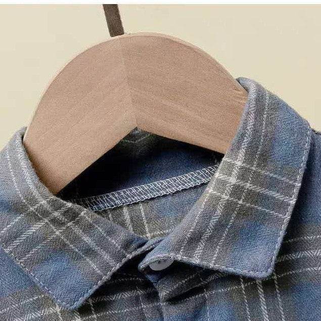 Boys Checkered Long Sleeve Shirt – Trendy Cotton Shirt in Blue, Green, and Red - Pasha