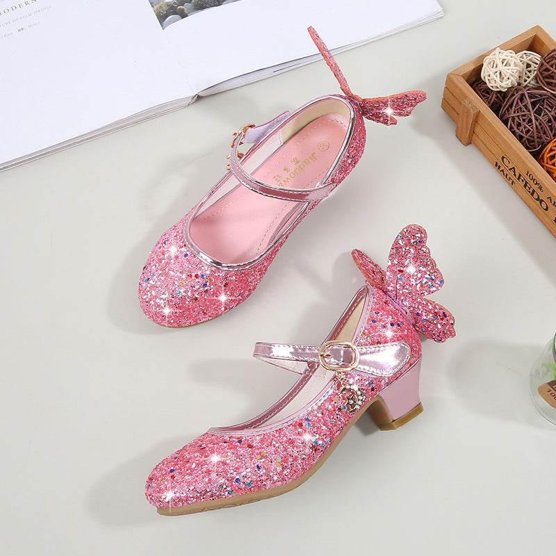 High Heel Princess Performance Shoes – Comfortable Sequin High Heels with Rucksack Bow Decoration - Pasha