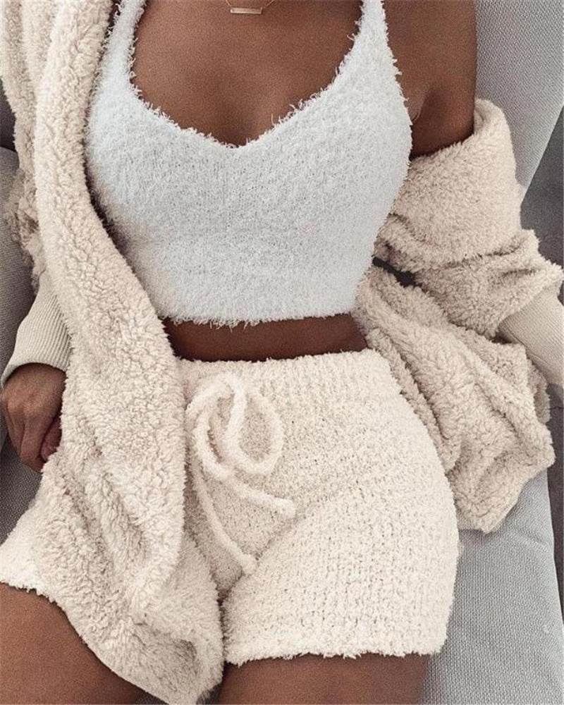Long Sleeve Crop Top & Shorts Set – Loungewear - Pasha