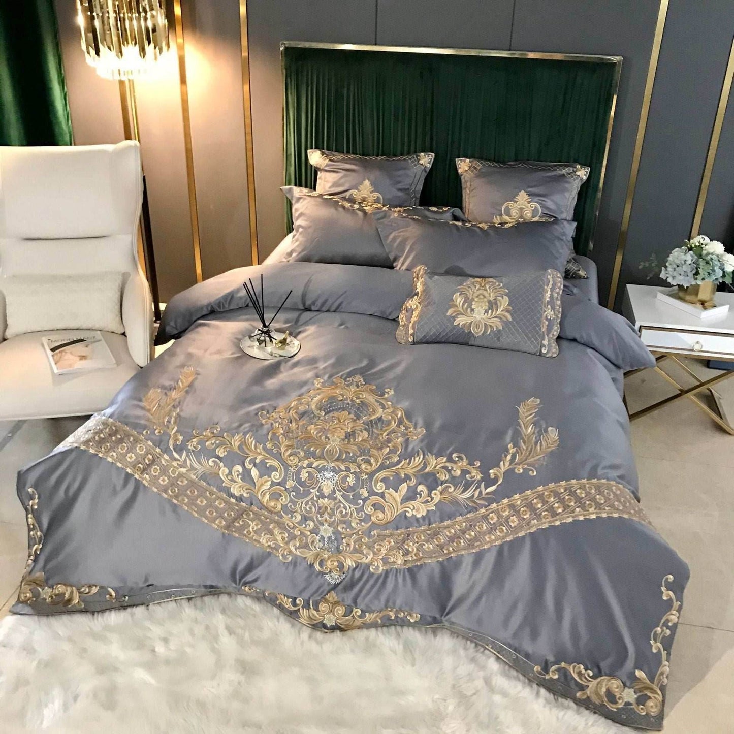 Ice Silk Embroidered Bedding Set – Personalized & Cool - Pasha